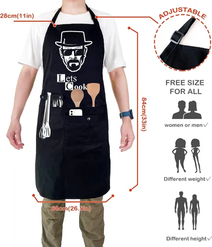 Miniatura 4 de Divertido delantal de chef de cocina con bolsillos, delantales de trabajo de cocina para barbacoa, regalos creativos de cumpleaños para papá Vamos a