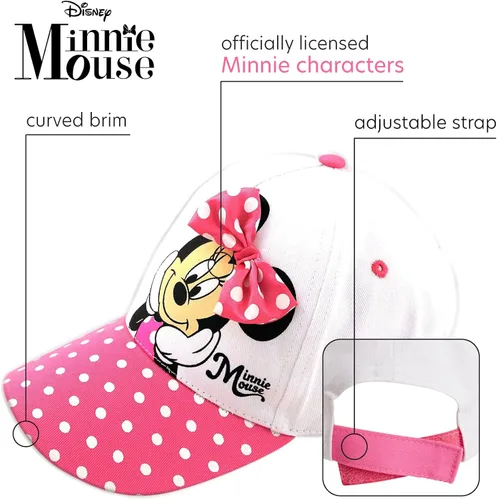 Miniatura 2 de Disney Gorra de béisbol Minnie Mouse para niña 3D con lazo curvo, correa trasera (4-7), Blanco
