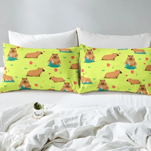 Miniatura 4 de Capybara - Juego de sábanas de regalo tamaño individual, juego de sábanas de decoración de animales kawaii Capybara para decoración de habitación