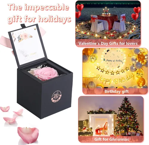 Miniatura 5 de Caja de regalo de rosas auténticas preservadas, rosas reales, rosas recién cortadas de primera calidad, regalos para el día de la madre y San