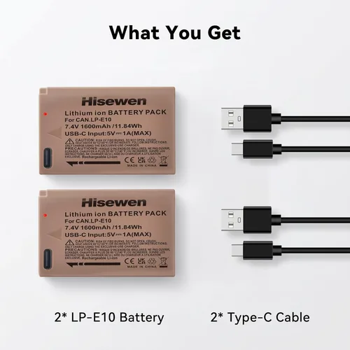 Miniatura 7 de LP-E10 Battery 2-Pack 1600mAh with USB-C Charging Port for Canon EOS Rebel T3, T5, T6, T7, T100, Kiss X50, Kiss X70, T100, EOS 1100D, 1200D, 1300D