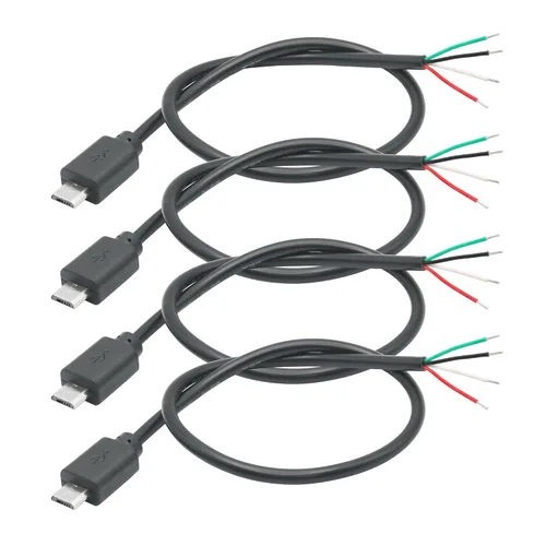Cable corto micro USB macho de 4 pines de 11 pulgadas, 24AWG USB 5V/2A 4 pines Pigtail Cable de alimentación y datos de extremo abierto, para equipo