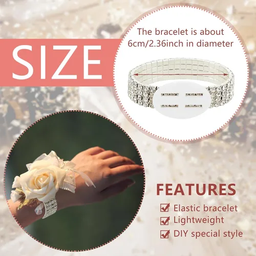 Miniatura 2 de Junkin 6 pulseras de ramillete con diamantes de imitación, elásticas, para decoración de bodas, bailes de graduación, aniversario (plateado)