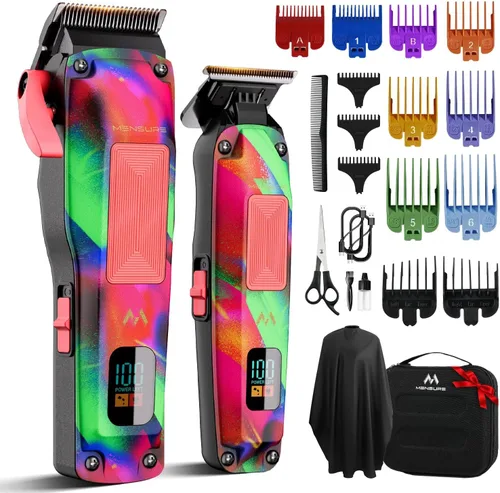 Mensure Cortapelos profesionales para hombres, cortapelos de metal de 7500 RPM con diseño de graffiti, hoja ajustable sin hueco, kit de cortaúñas