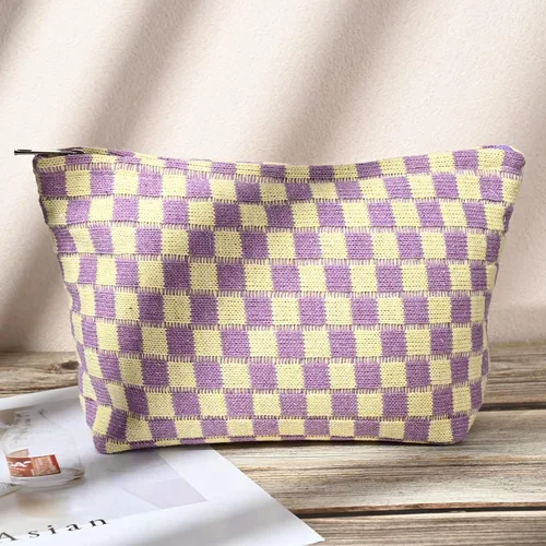Miniatura 6 de SOIDRAM Bolsa de Maquillaje de 2 Piezas Bolsa de Cosméticos a Cuadros Grande Capacidad Bolsa de Viaje de Lona Organizadora de Artículos de Tocador