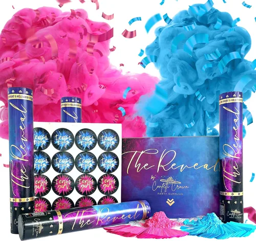 Miniatura 8 de Confetti Crown Baby Gender Reveal - Cañón de polvo de confeti 12 pulgadas [paquete de 2 azules] – Confeti 100% biodegradable y humo en polvo (azul)