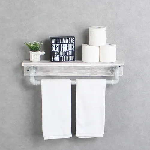 Miniatura 13 de MBQQ Estante de tubo industrial, estante de pared rústico con toallero, toalleros de granja de 20 pulgadas para baño, estantes flotantes montados