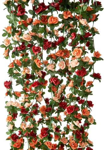 Miniatura 17 de PARTY JOY 8 piezas 65.6 pies Guirnalda de Flores, Vid de Rosa Falsa Flores Artificiales Guirnalda de Hiedra Rosa Colgante para Decoración de Pared