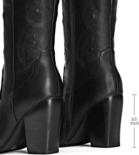 Miniatura 4 de DREAM PAIRS Cowboy Boots For Women, Comfortable Pull On Zipper Chunky Heel Pointed Toe Embroidered Western Cowgirl Knee High Boots