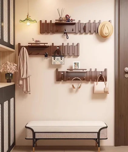 Miniatura 7 de Percheros montados en la pared, ganchos para llaves de piano, colgador de madera maciza natural, tela no tejida, perchas para armario, cocina