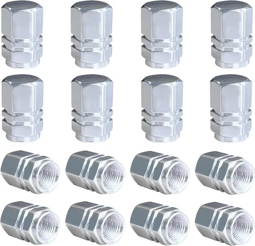 Miniatura 10 de Kewucn 16 piezas de tapas de vástago de válvula de neumático para coche, cubiertas de aire de aluminio con anillo de goma, cubiertas herméticas