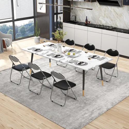 Miniatura 7 de HAPPYGRILL Paquete de 2 sillas plegables, sillas portátiles para tarjetas con respaldo y asiento acolchado, juego de sillas de metal para sala