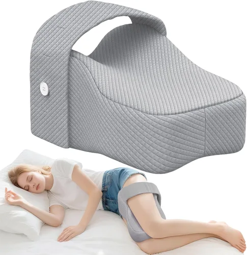 Almohada de rodilla para personas que duermen de lado con correa ajustable, cojín de espuma viscoelástica para piernas, cómodo apoyo para aliviar la