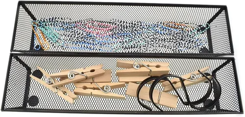 Miniatura 5 de HAHIYO Soporte de malla apilable con clip de 2.2 pulgadas de altura, paquete de 2 contenedores resistentes para clips de papel negro para cajón