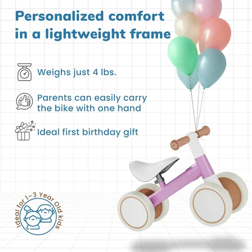 Miniatura 5 de Bicicleta de Equilibrio Personalizada para Bebés de 1 Año Ligera y Segura - Sin Bordes Agudos Ruedas Silenciosas para Paseos Suaves y Tranquilos
