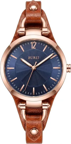 BUREI Reloj de pulsera analógico de cuarzo para mujer, correa de cuero, reloj de pulsera Relogio Feminino, regalo para mujer