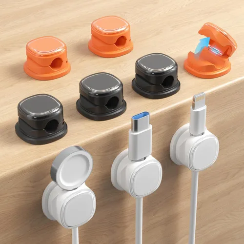 Miniatura 10 de Paquete de 9 organizadores de cables, gestión de cables de resorte, bonitos clips adhesivos para cables, cargador de teléfono para escritorio
