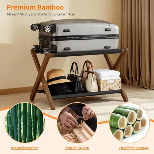 Miniatura 2 de Heybly Portaequipajes, soporte plegable para maleta con estante de almacenamiento, soporte de equipaje con 5 correas de nailon para habitación