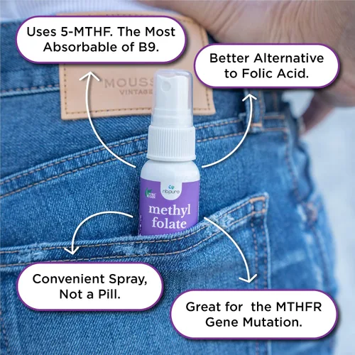Miniatura 3 de nbpure Suplemento en aerosol de vitamina B9 de metilfolato, spray líquido de ácido fólico, 1 oz