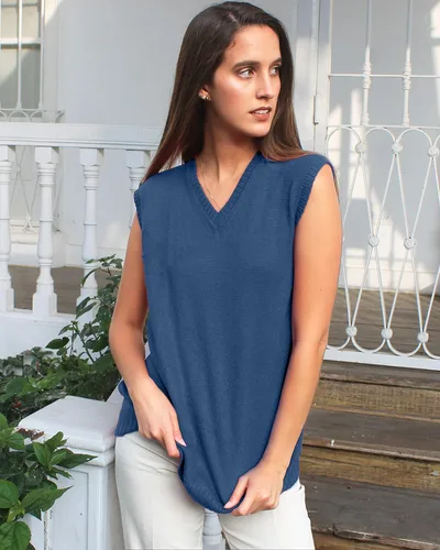 Miniatura 2 de TINKUY PERU - Chaleco de lana de alpaca con cuello en V para mujer, S-4XL