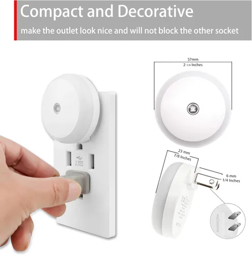 Miniatura 8 de Luz nocturna LED azul, enchufable, sensor inteligente del atardecer al amanecer, luz nocturna redonda pequeña, ahorro de energía, luz nocturna