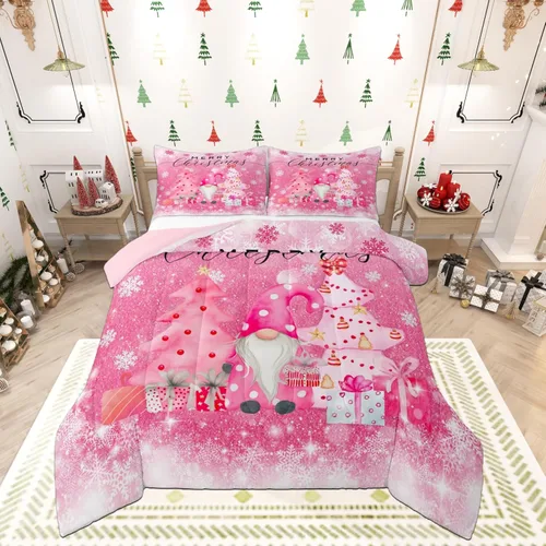 Miniatura 2 de Juego de edredón de Feliz Navidad, tamaño individual, juego de ropa de cama de flores rojas de Navidad, bayas y hojas, para niños y hombres, juego