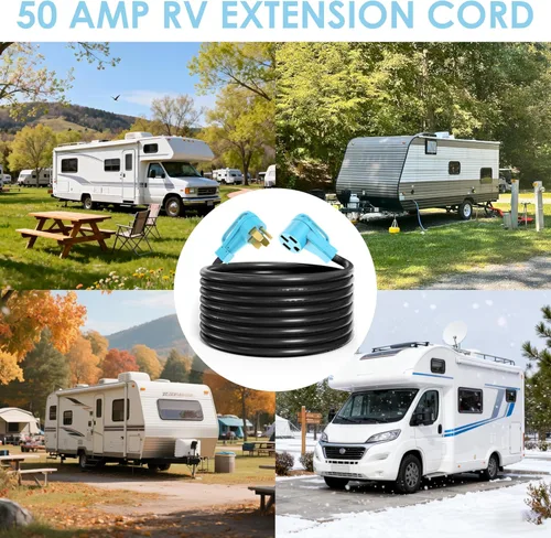 Miniatura 6 de CircleCord Cable de extensión para caravana o automóvil eléctrico de 50 amperios y 15 pies, resistente calibre 6/3+8/1 STW con organizador de cables