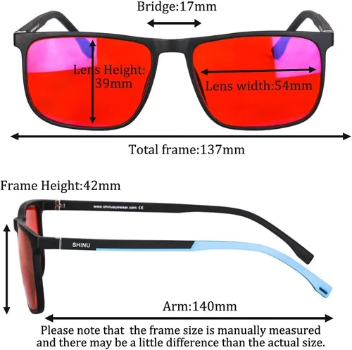 Miniatura 4 de SHINU Buen sueño Gafas de bloqueo de luz azul Hombres Lentes Rojas Anti Luz Verde Elimina la fatiga ocular Gafas Bluelight 078RD