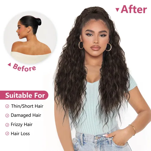 Miniatura 2 de ALXNAN Cola de caballo con clip de garra, extensión de cola de caballo marrón oscuro de 26 pulgadas para mujer, extensiones de cabello sintético