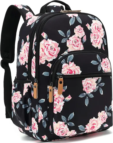 Miniatura 30 de Leaper Mochila para laptop para mujer: linda mochila floral para escuela, universidad, viajes, trabajo, mochila ligera para niños, Negro margarita
