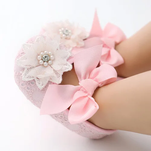 Miniatura 2 de Zapatos planos Mary Jane para bebés y niñas con lazo y flores, vestido de princesa, para boda, zapatos de ballet antideslizantes para niños pequeños