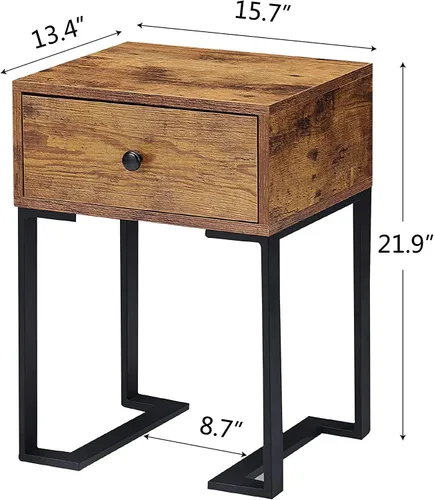Miniatura 3 de VECELO Mesita de noche con cajón de almacenamiento, mesa auxiliar/auxiliar para dormitorio, marco de metal resistente