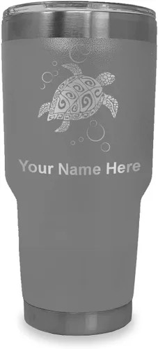 Miniatura 39 de LaserGram Vaso aislado al vacío de 20 onzas, tortuga marina hawaiana, grabado personalizado incluido (negro)