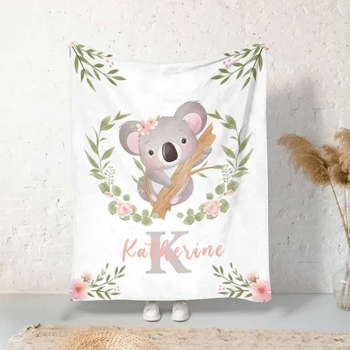 Miniatura 34 de Manta personalizada para niñas con nombre, manta personalizada de perezoso y mariposa, manta de forro polar suave para recién nacidos, baby shower