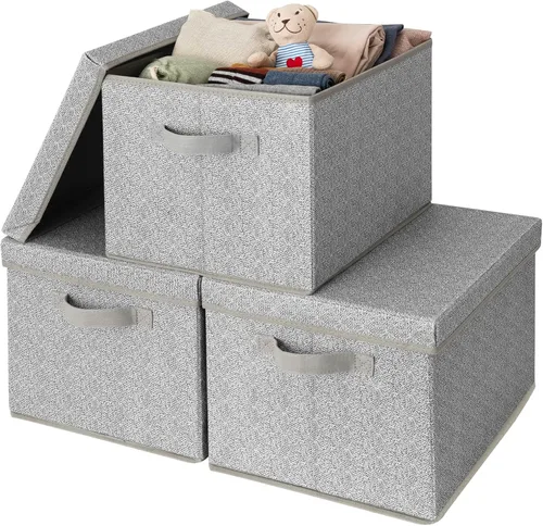 GRANNY SAYS Cajas de tela con tapas, contenedores de almacenamiento con asas, contenedores de estante para organizar, cajas de almacenamiento extra