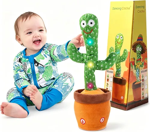MIAODAM - Cactus bailarín, juguete parlante de cactus para bebés, juguete de cactus que brilla con luces coloridas y repite lo que dices para bebés