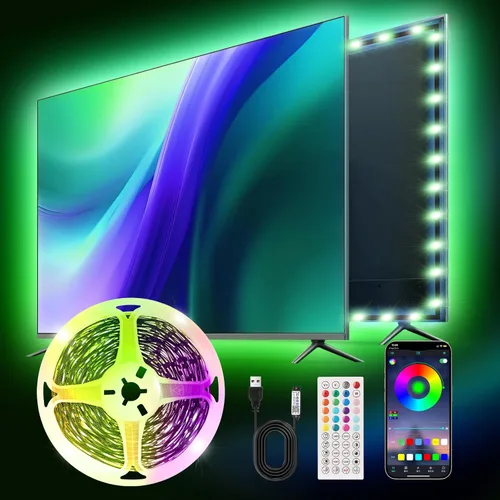 Tira de retroiluminación LED RGB inteligente de 9.84 pies para televisores de 32 a 45 pulgadas, sincronización de música, aplicación Bluetooth y