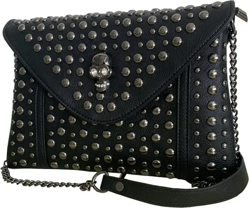 Miniatura 3 de Bolso de mano con cadena de remache para mujer, bolso de mano pequeño de piel sintética, bolso de hombro con asa superior, color negro