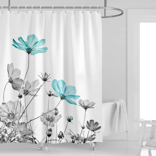 Miniatura 7 de Cortina de ducha de 72" x 72" con flores grises y rosas, gris y blanco, flores silvestres, margaritas, plantas, pintura de tinta, botánica