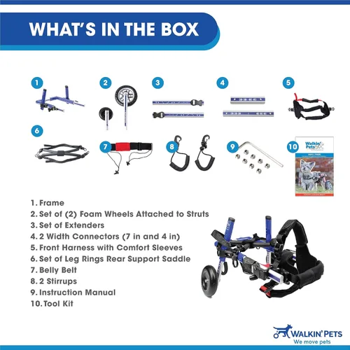 Miniatura 3 de Walkin' Wheels Silla de ruedas para perros pequeños, silla de ruedas ligera para patas traseras, 15-25 libras, para altura de pierna de 12-15 Azul