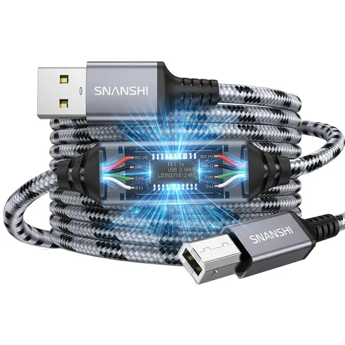 Miniatura 8 de SNANSHI - Cable de impresora USB de 25 pies, cable USB 2.0 tipo A a B macho, cordón de impresora trenzado de nylon, cable de escáner de alta