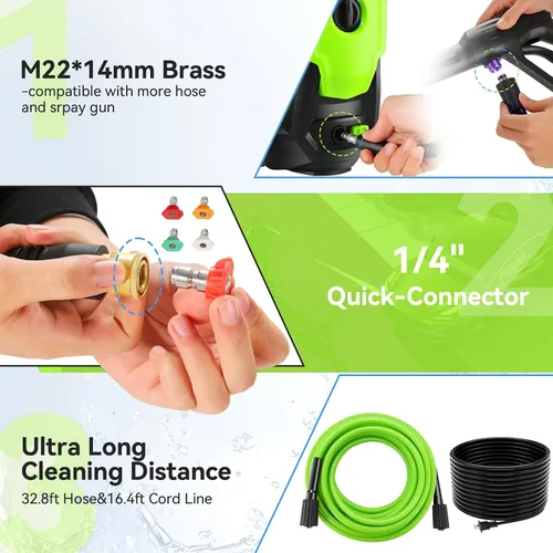 Miniatura 5 de Lavadora a presión eléctrica 5000 PSI 4.0GPM Lavadora eléctrica portátil con 4 boquillas de control de calidad, cañón de espuma de 16.9 fl oz