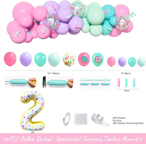 Miniatura 3 de Hombae Dos dulces decoraciones de fiesta de cumpleaños, suministros de dona para 2ª fiesta, telón de fondo, globo, mantel con platos, servilletas