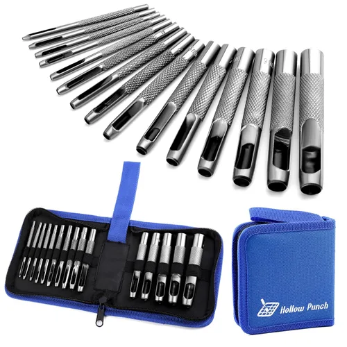 Miniatura 8 de Veroave Juego de perforadoras de cuero con 5 tamaños, juego de herramienta de corte y perforación hueca con estuche de almacenamiento, kit