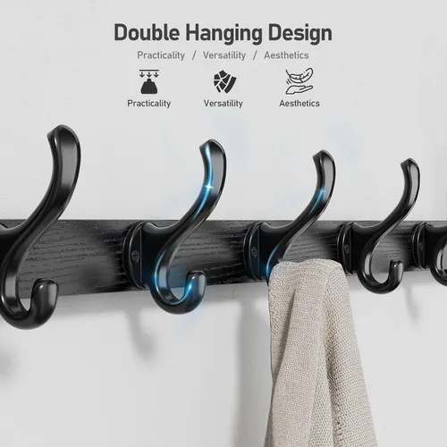 Miniatura 3 de Tatub Perchero rústico de 29 pulgadas con estante, ganchos de pared de entrada con estante, perchas para baño, sala de estar, dormitorio, negro
