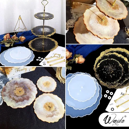 Miniatura 6 de Molde de silicona de resina de 3 niveles para tartas y postres, juego de moldes de fundición epoxi con accesorios de hardware para bricolaje