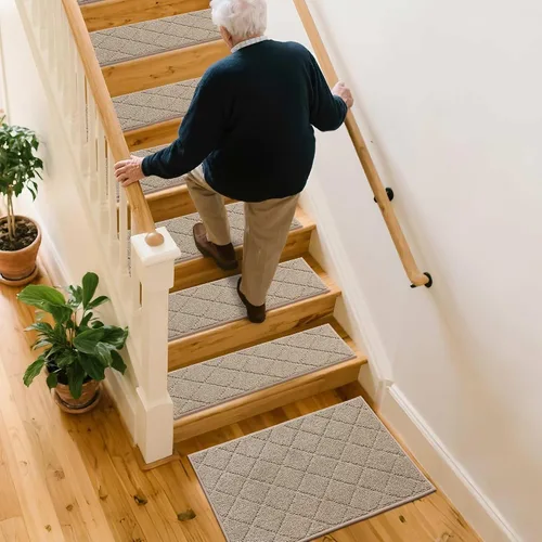 Miniatura 6 de COSY HOMEER - Alfombra antideslizante para escaleras, para interiores y escalones de madera, para niños y perros, 100 % poliéster, base de Beige