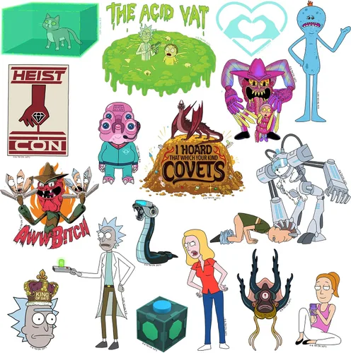 Miniatura 3 de Rick and Morty - Paquete variado de 100 calcomanías de vinilo troqueladas, calcomanías de dibujos animados de ciencia ficción para laptop, botella