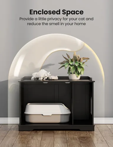 Miniatura 4 de Muebles de caja de arena para gatos, caja de arena oculta para gatos de interior, amplios muebles de baño para gatos con divisor extraíble, fácil