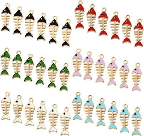 Honbay 36 dijes de hueso de pescado de aleación esmaltada, colgantes de esqueleto de pescado para aretes, collares, pulseras, llaveros, joyería,